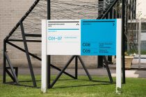 Outdoor temporary wayfinding signage on correx.
