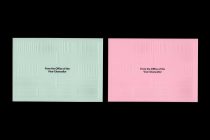 Debossed and letterpress correspondence cards on GF Smith Colorplan Powder Green and Candy Pink